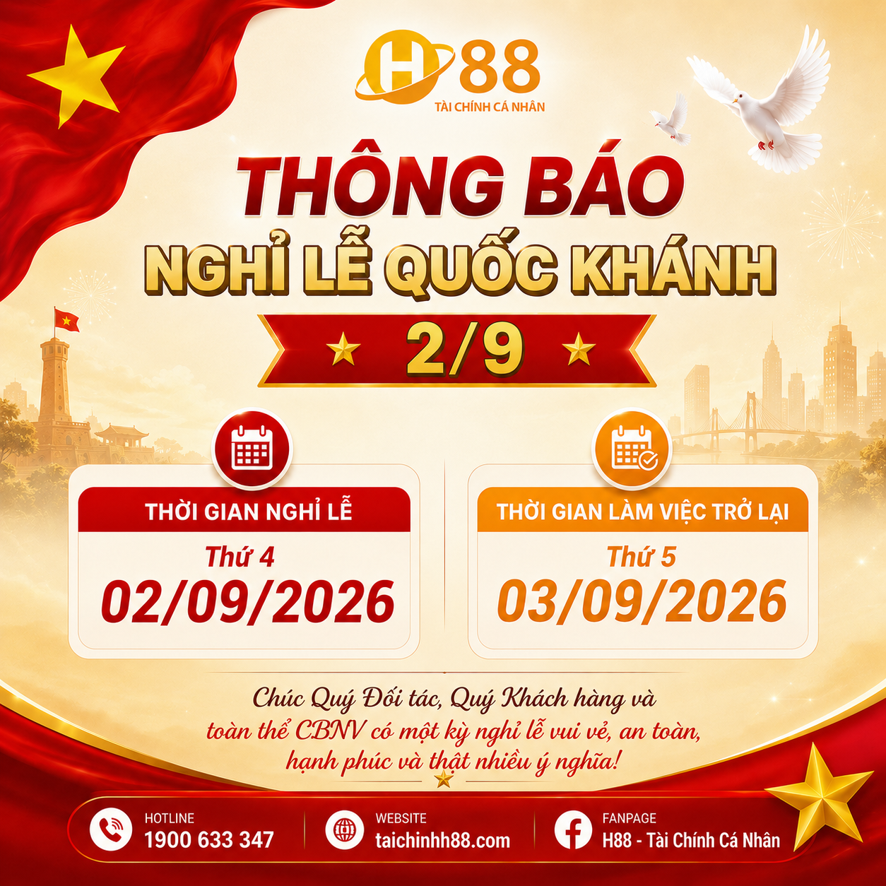 THÔNG BÁO LỊCH NGHỈ LỄ QUỐC KHÁNH 2/9